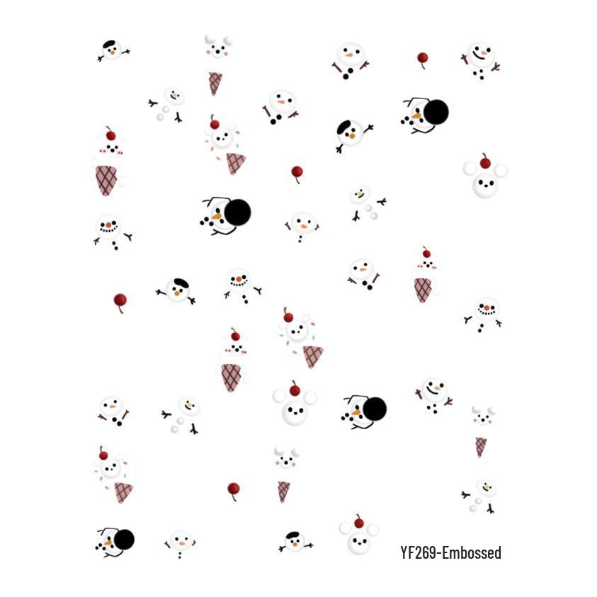 Winter Cartoon Christmas Nail Art Stickers: Embossed Snowman, Tree, and Santa 3D Decorations.