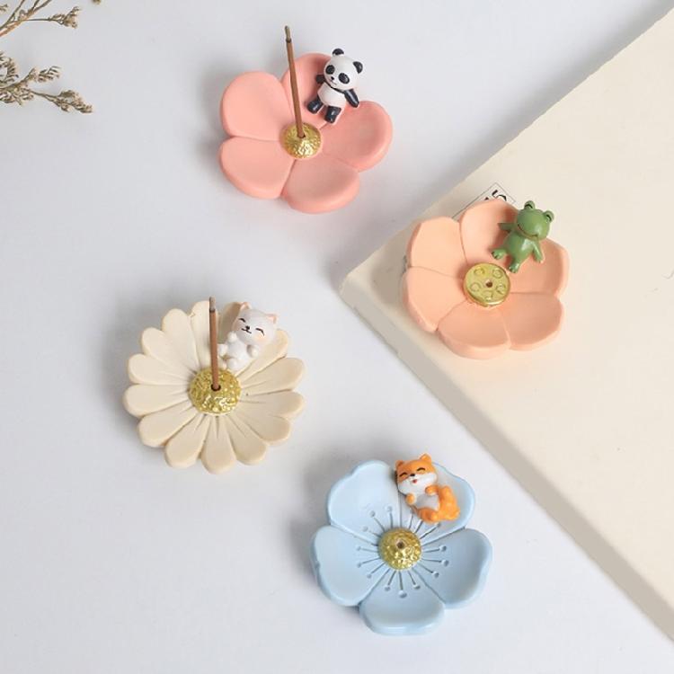Flower Shape Resins Censers Holder Cute Animal Statue Incenses Burners PlateTray  for Mindfulness and Home Decoration