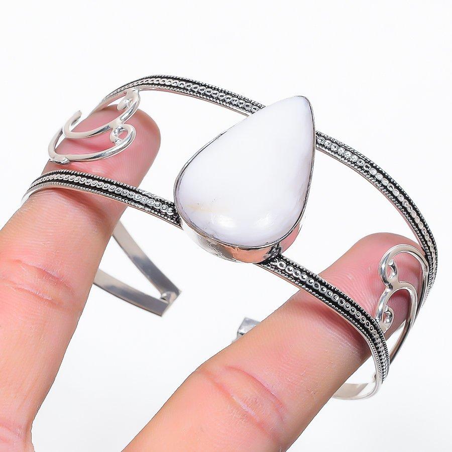 Natural Mother Of Pearl Gemstone 925 Sterling Silver Cuff Bangle Adjustable N6Y39