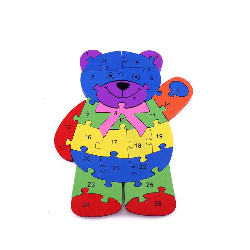 2 paczki-angielskie litery zabawki mózgi piękny drewniany wąż dinozaur puzzle 3D Puzzle edukacyjne drewniane zabawki dla dzieci