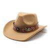 Western Cowboy Hat Off-White Men'S Ladies Outdoor Travel Hat Riding Hat Wool Top Hat Sunscreen Cowoy Hat