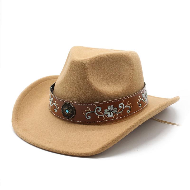 Western Cowboy Hat Off-White Men'S Ladies Outdoor Travel Hat Riding Hat Wool Top Hat Sunscreen Cowoy Hat
