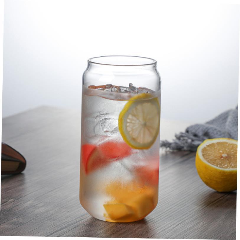 

Glass transparent water cup Household simple can Coke cup with straw Milk tea beverage juice cup Cola cup large size 450ml
