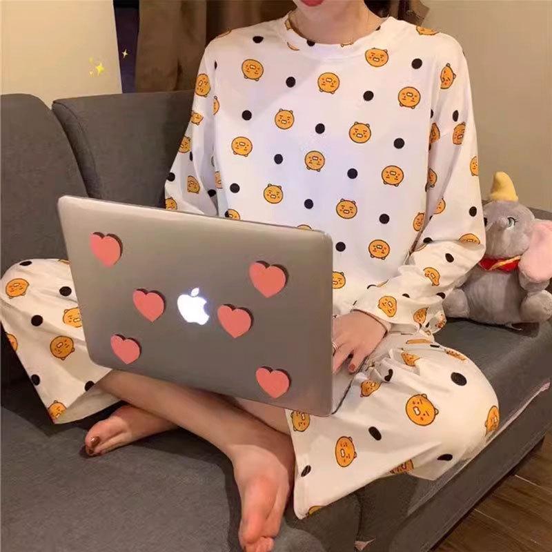 Spring & Autumn Women's Long-Sleeve Pajama Set - Cute Cartoon Design, Plus Size, Cozy Winter Loungewear