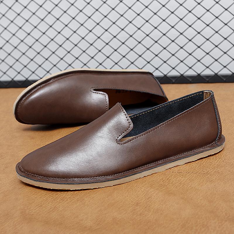 Mode Handgefertigte Leder Slipper Lässige Weiche Herren Loafer Einfache Bequeme Mokassins Atmungsaktive Herren Bootsschuhe Mode Business Flats