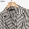 ZANZEA Women Turn Down Collar Casual Long Sleeve Stripe Cardigan Blazer