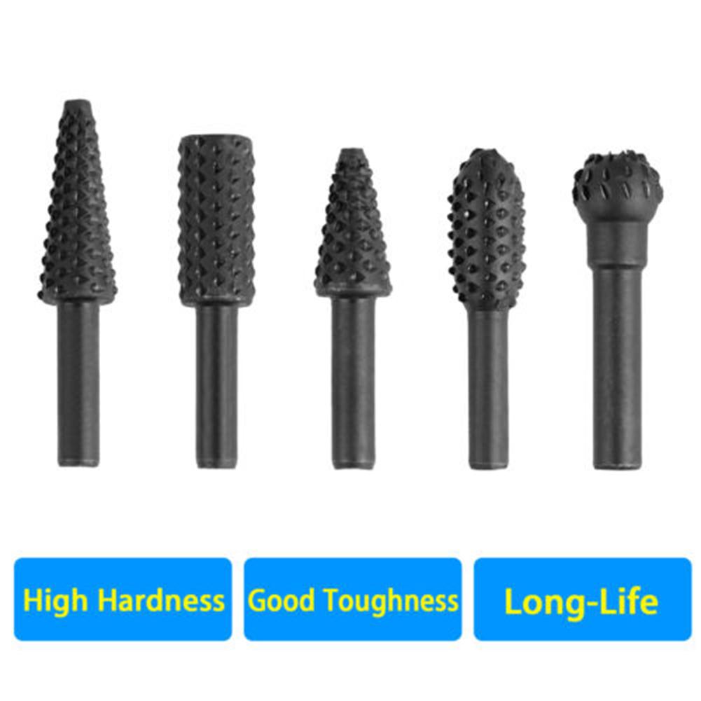 5pcs Wood Carving File Rasp Drill Bit Rotarys Set Universal Woodworking Grinding Head Steel Wood Carving Polishing Engraving
