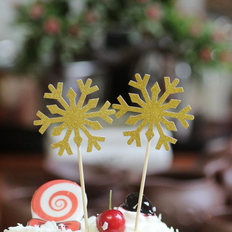 Snowflake Christmas Cake Toppers - Cupcake Decoration Picks and Dessert Table Accessories