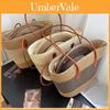 Summer Handmade Woven Straw Hat And Tote Bag Set With Sun Protection For Casual Women