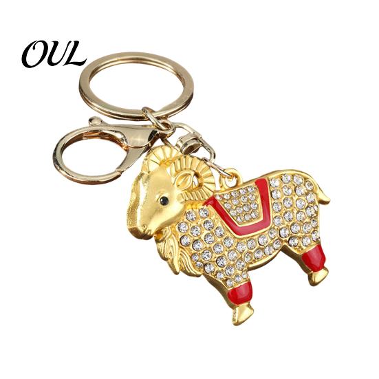 Rhinestones Inlaid Keychain Zodiac with Rhinestones, Sheep Design Bag Pendant, Chinese New Year Lucky Key Charm, Feng Shui Ornament for Car