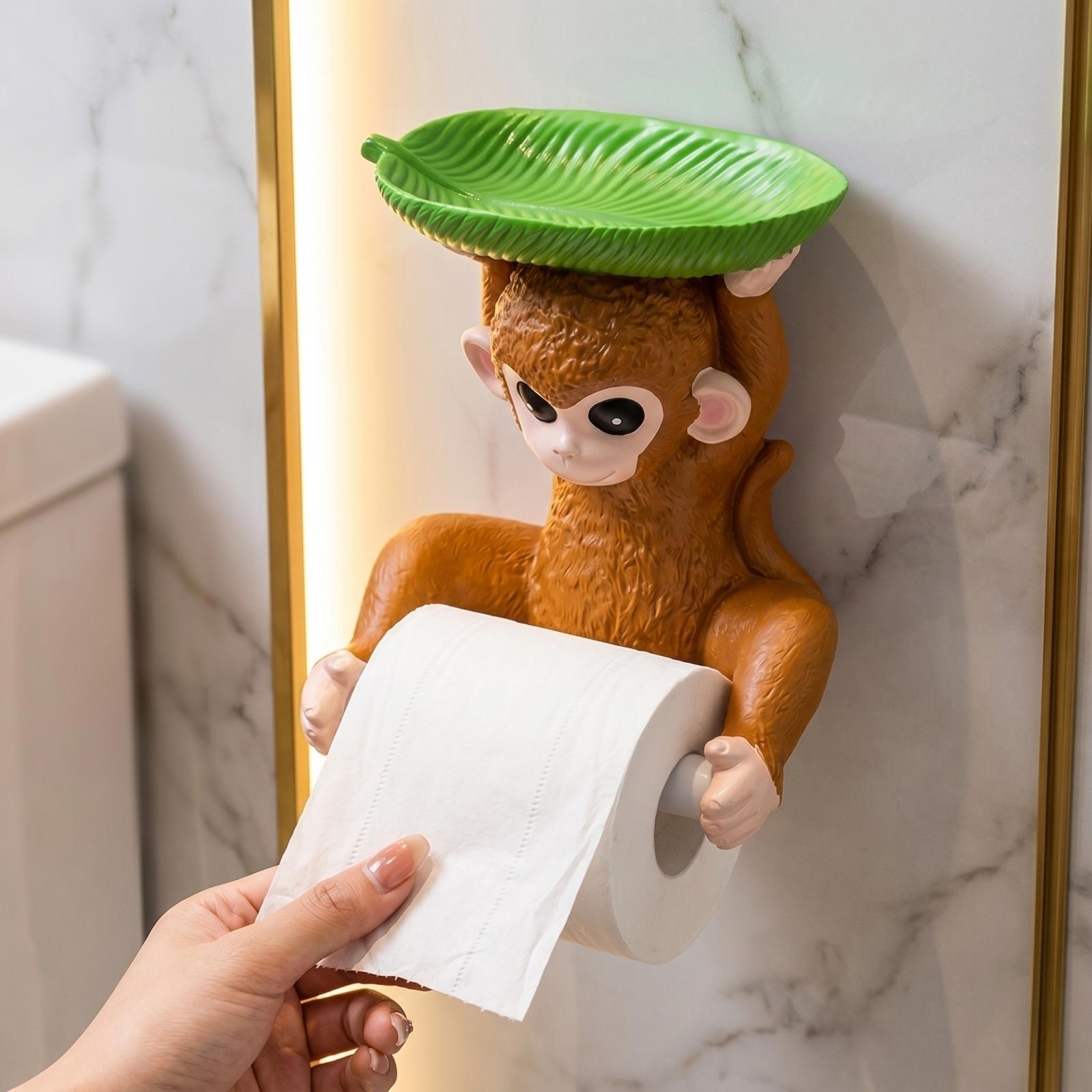 

Creative Monkey Toilet Paper Holder with Leaf Tray Decorative Bathroom Tissue Roll Dispenser Stand Unique Home Decor Accessory one size жёлтый