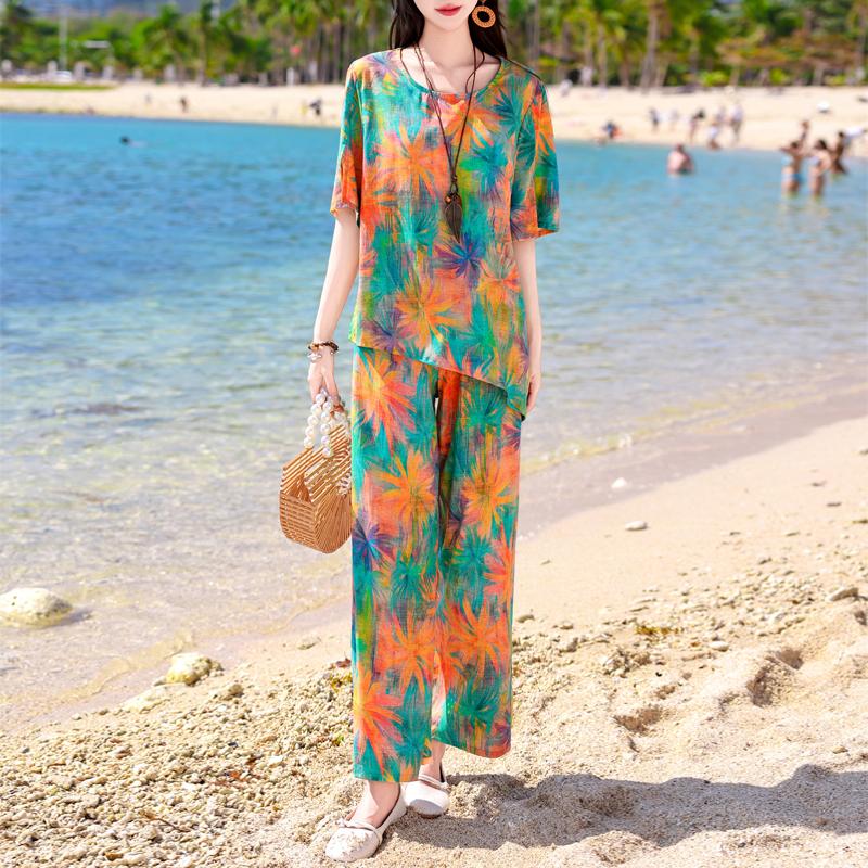 Plus Size Women's Two Pieces Set Summer Clothing Loose Casual Pants Sets