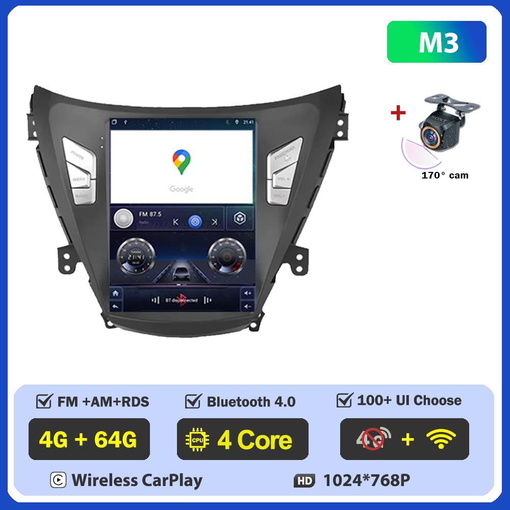 Car Radio 9.7 Inch For Hyundai Elantra Avante I35 2011-2013 Carplay Vertical Screen Wireless Android Auto GPS Tesla Style