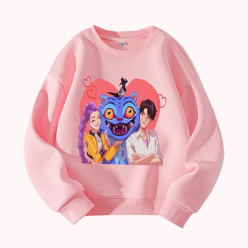 

KPop Demon Hunter Cute Cartoon Cat Couple Print Round Neck Loose Pullover Sweatshirt for Men Women 160