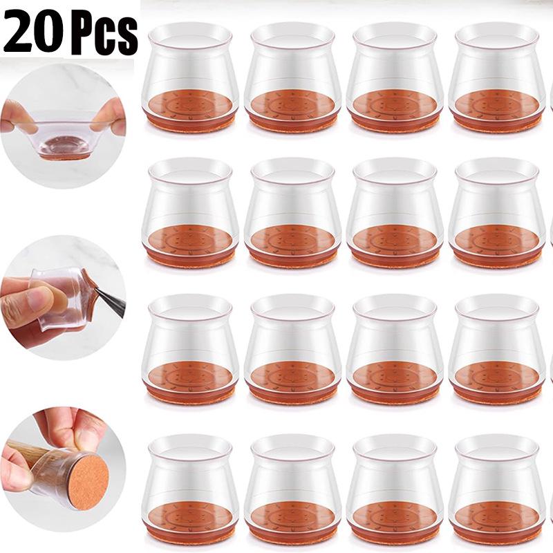 20-Piece Silent Anti-Slip Furniture Leg Covers - Wear-Resistant and Anti-Shedding Pads for Tables and Chairs