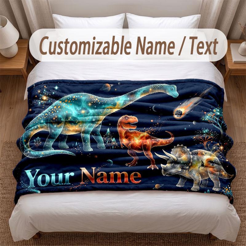 Dinosaurier-Thema Weiche Decke Personalisierter Benutzerdefinierter Name Textdruck Warme Decke Haus Sofa Schlafzimmer Dekor