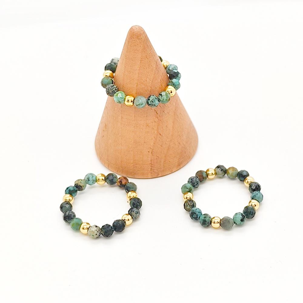Vlen Natural Stone Ring Turquoise Beaded Elegant Women's Handmade Finger Jewelry Elastic Rings Gift for Her
