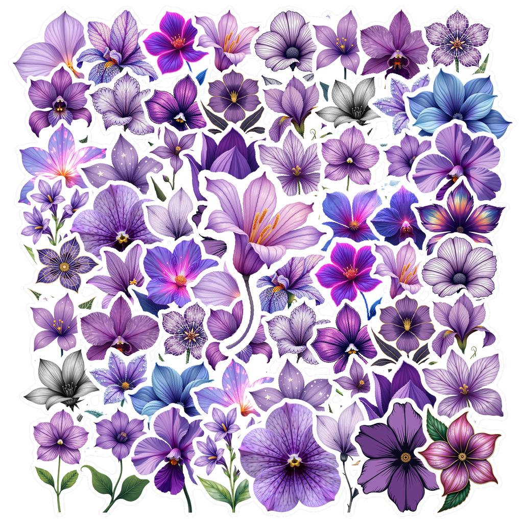 35pcs Purple Floral Stickers Nature Flower Graffiti Sticker Diy Skateboard Phone Case Laptop Waterproof Decals School Supplies