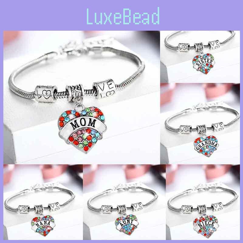 Family Members Inlaid Colorful Rhinestone Love Heart Bracelet Gift For Family**