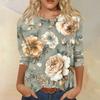 Women's Fashion Casual Round Neck Three Quarter Sleeve Printed T-Shirt Top