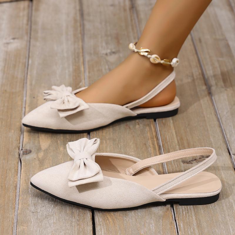 Fashion Sweet Bowknot Daily Shoes For Ladies Pointed Toe White Sandals Women 2025 Summer Comfortable Flat Heels Shoes Women