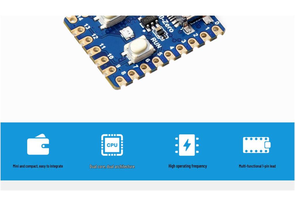 RP2350-Zero Dev Board: Raspberry Pi RP2350 with Optional Pin Headers for Unused IO