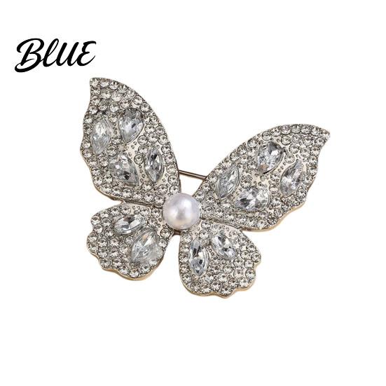Faux Pearl Rhinestone Brooch Women Three-Dimensional Butterfly Design Pin