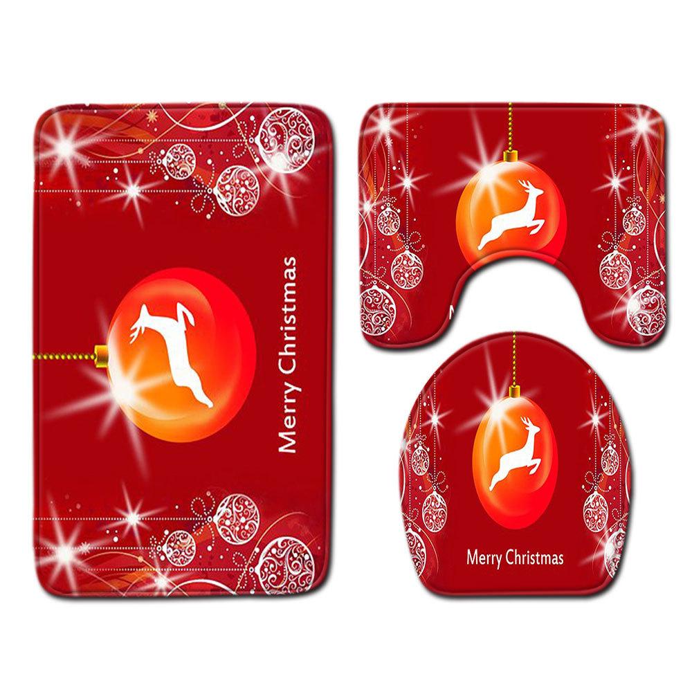 Christmas Bathroom Floor Mat Toilet Three-Piece Set