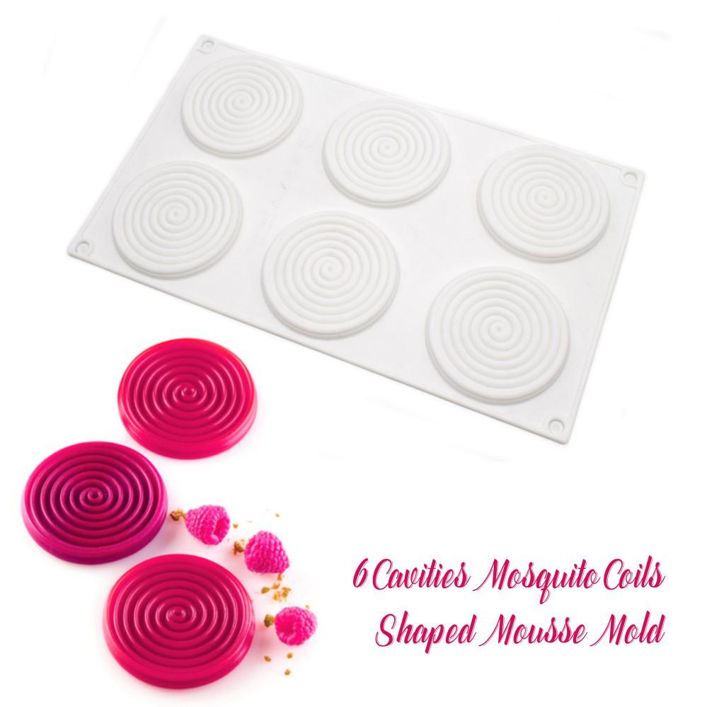 

1 шт. Форма для украшения муссового торта в виде 6 спиралей от комаров, силиконовая форма для десерта, спиральная форма для торта, форма для шоколада белый