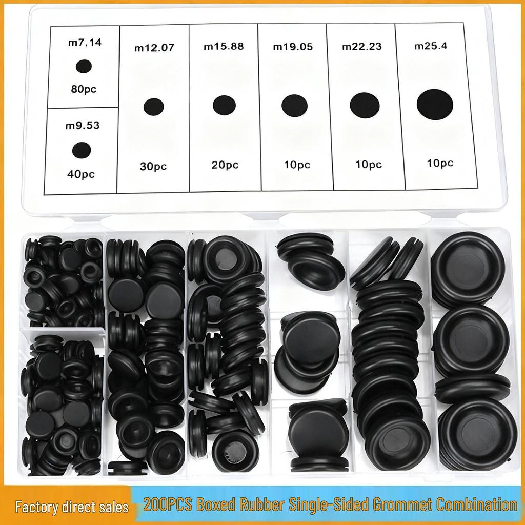 170 darabos fekete gumigyűrű készlet vezetékvédelemhez