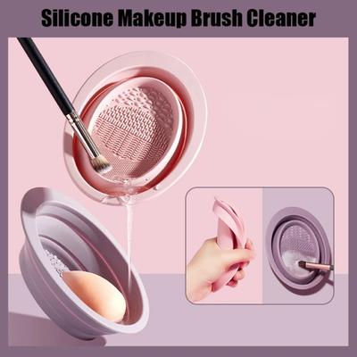 Makeup Brush Cleaning Tool,1pcs Silicone Brush Cleaner Pad Foldable Portable Cleaning Bowl For Makeup Brushes