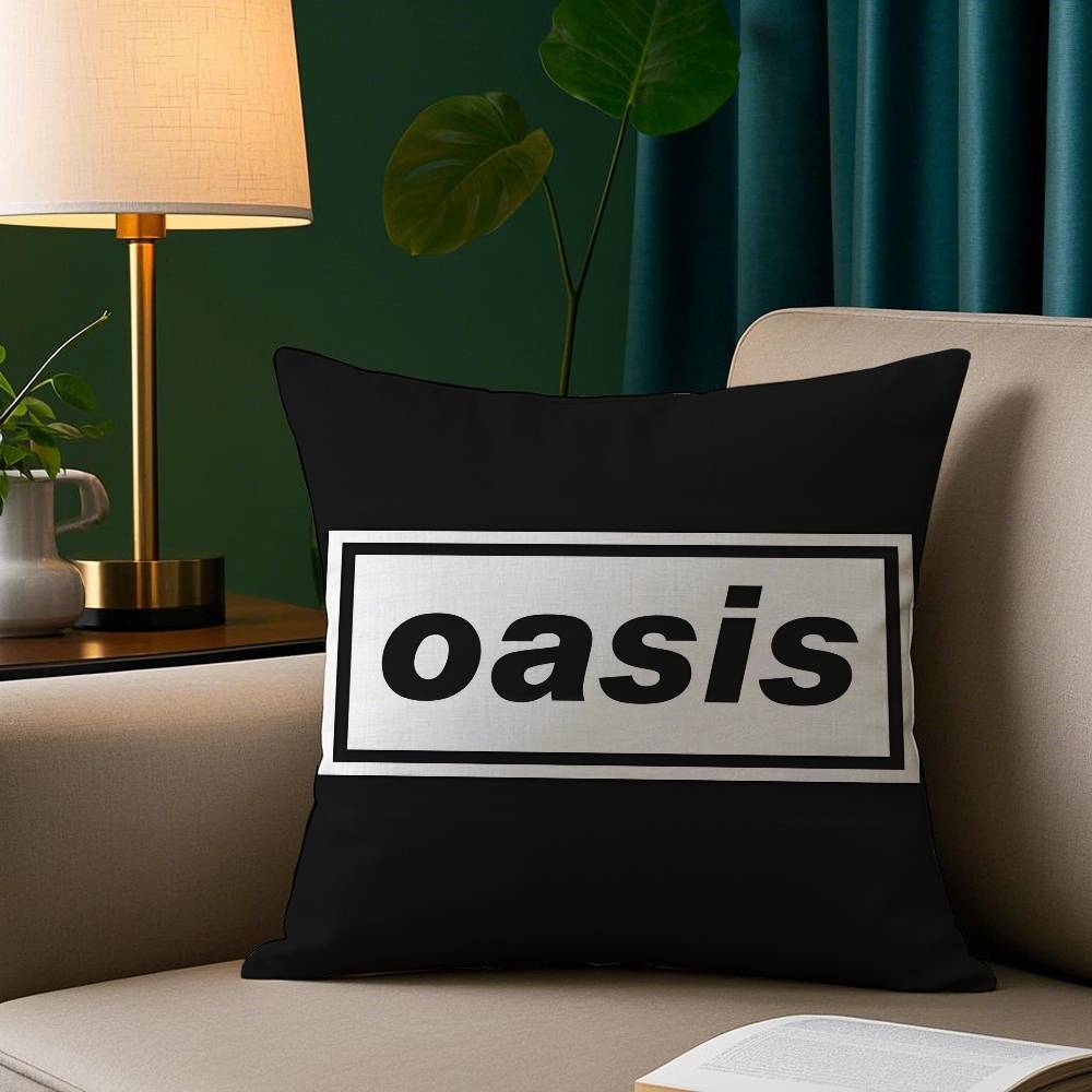 O-Oasis Rockband Kissenbezug Kurzplüsch Druck Kissenbezug Quadratische Wurfkissenbezüge Sofa Heimdeko
