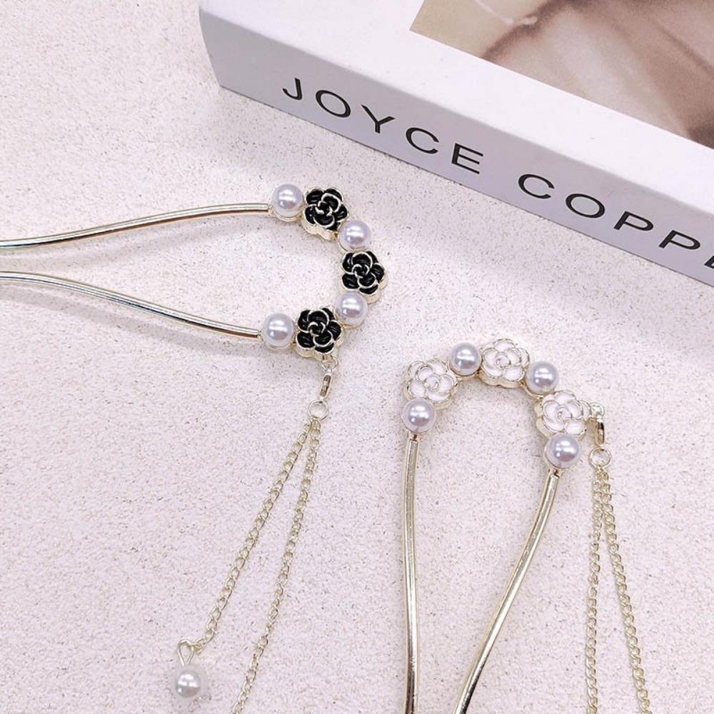 1pc Fashionable U-shaped Hairpin Retro Camellia Step-Swing Hairpin High-End Chinese Headpiece for Back Coils Advanced Hairpin