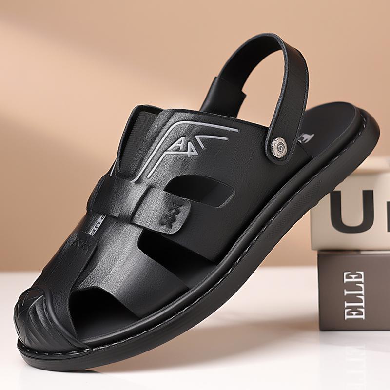 

Fashionable New Summer Men s Hollow Breathable Non Slip Sandals Outdoor Men s Comfortable Simple Leisure Baotou Beach Shoes 44 чёрный