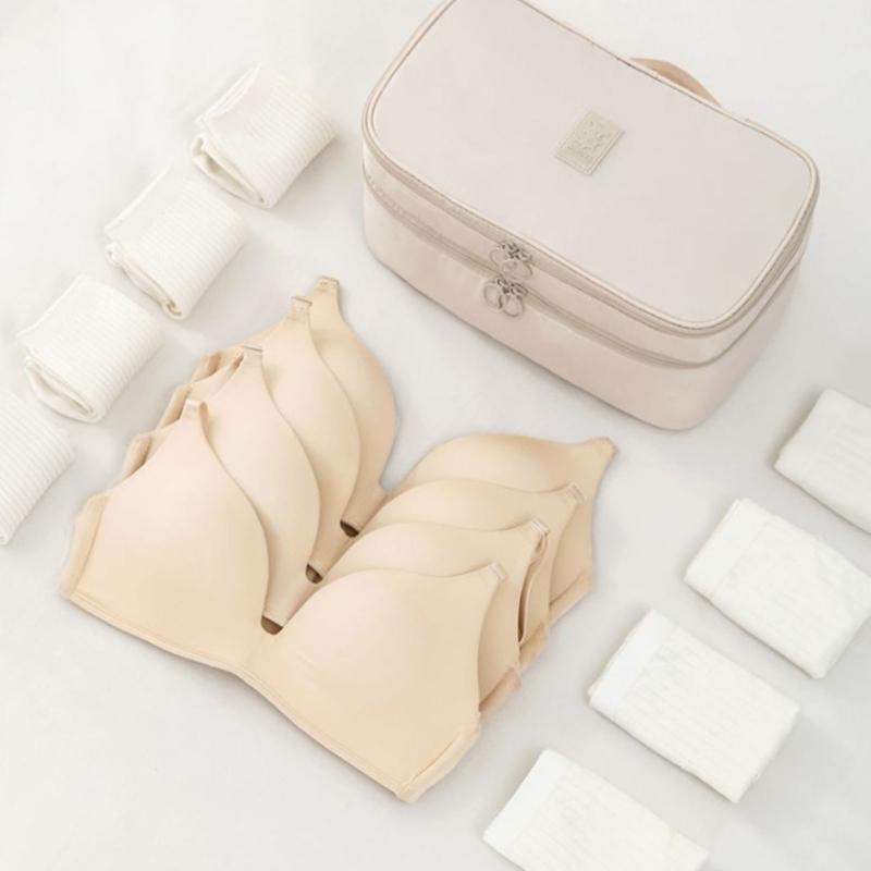Sac de Rangement Portatif Beige pour Lingerie avec Compartiment Privé à Fermeture Éclair pour Soutiens-gorge, Chaussettes et Lingerie Délicate