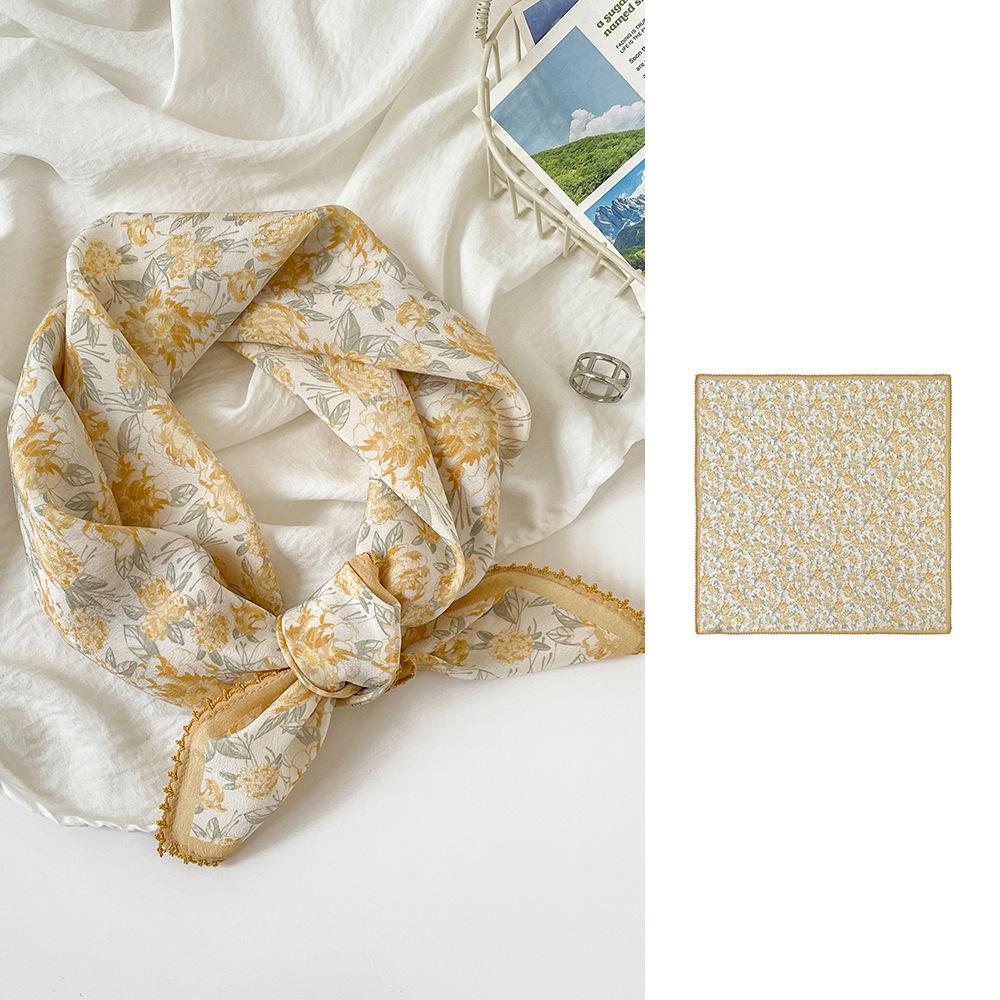 Summer 61 Silk Collection Women's Silk Scarf Medium Square Scarf Double Crepe Fashion Sunscreen Silk Scarf Mulberry Silk Lace Premium Sense