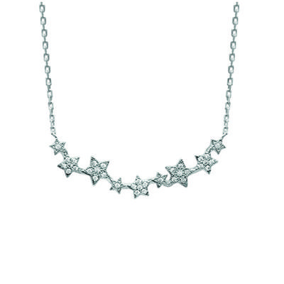 [N0003] - Silver Necklace 'Rain of Stars' Silver-white (rhodium-plated) - 37x6 Mm