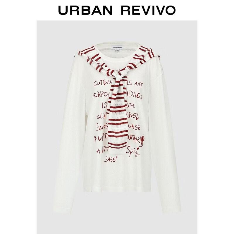 UR2026 Women s Color-Block Striped Shawl-Style Letter Print T-Shirt S