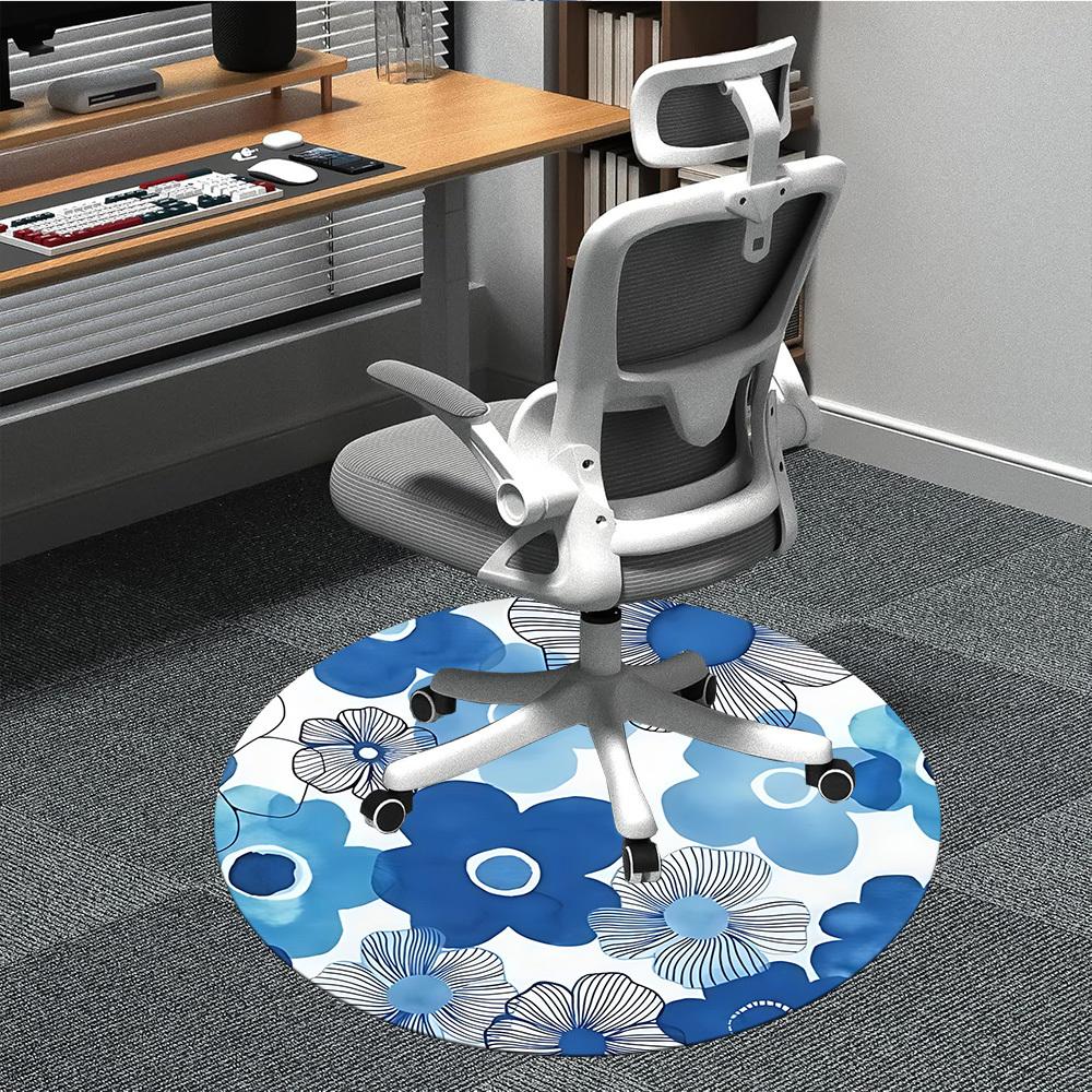 

1PC Blue Floral Pattern Chair Carpet for Office, Indoor Non-Slip Washable Carpet, Soft Comfortable Mat For Office Room yy250930305 80cm by 80cm