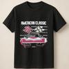 American Classic Car Tee with Bold Flag Background Racing Detail Unisex T Shirt Unisex T-Shirt