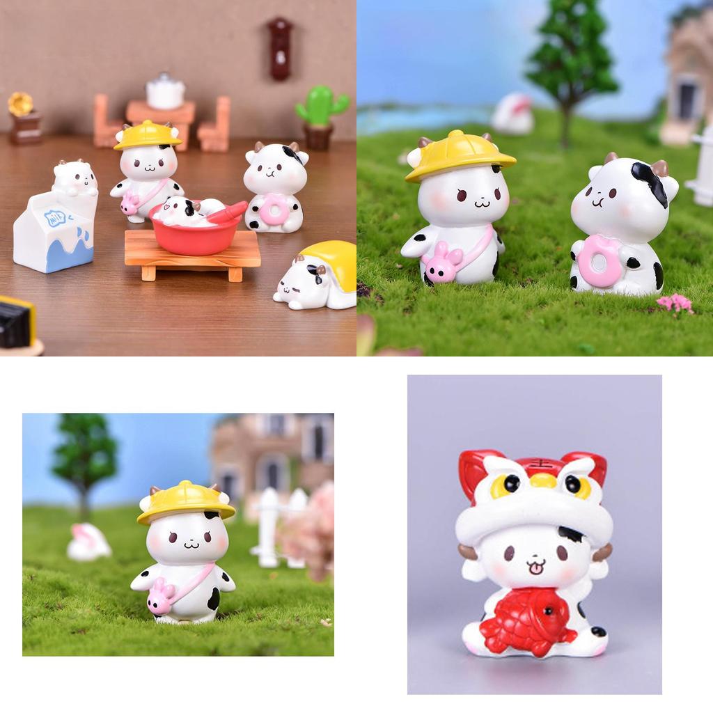 Adorable Cartoon Cow Resin Figurine For Diy Fairy Gardens And Terrariums