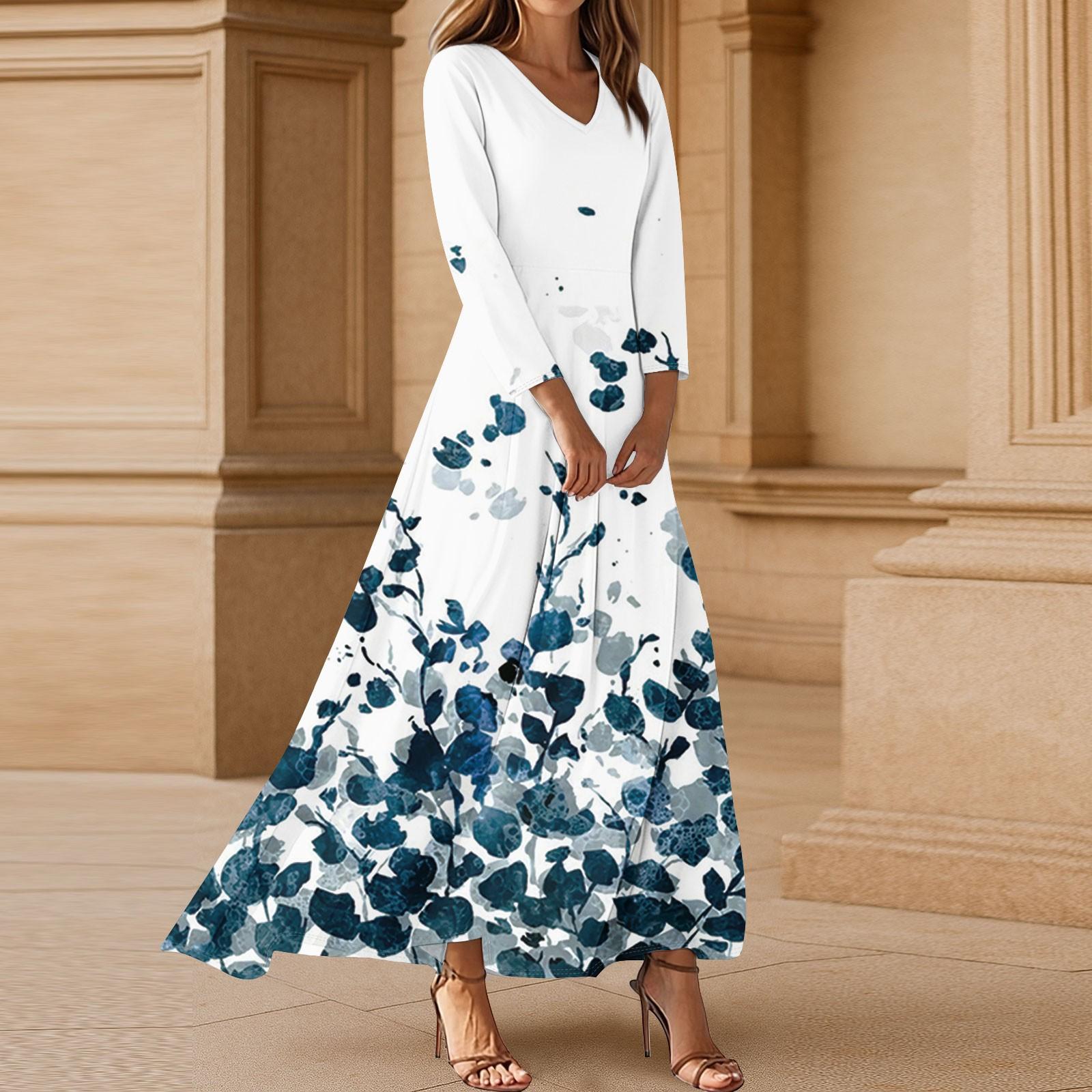 

Платья для женщин Винтажное цветочное туниковое платье миди с завышенной талией Летнее повседневное платье с рукавом 3/4 L