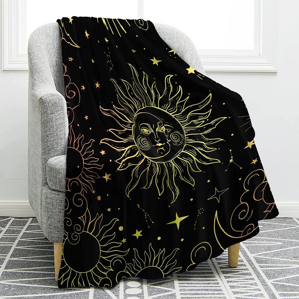 Sun Moon Blanket Stars Space Psychedelic Black and White Print Throw Blanket for Couch Bed Sofa Travel Camping for Kids Adults