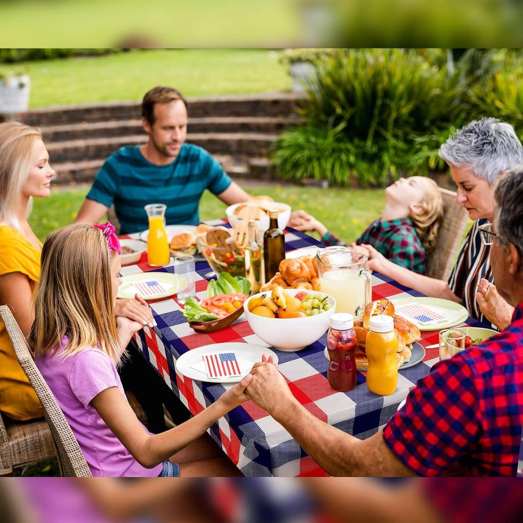 Boao 3 Pieces 4th of July Table Cloth Memorial Day Red White and Blue Tablecloth Buffalo Plaid Plastic Table Covers Rectangle Checkered Patriotic
