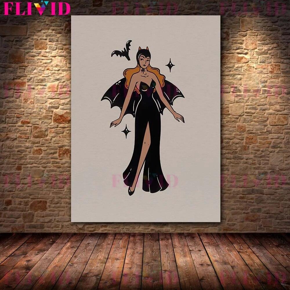 Boho Witchy Potion Art Print Witchy Halloween Broom And Spooky Coffin Wall aArt Canvas Painting Altar Decor Magic Poster Print No Frame
