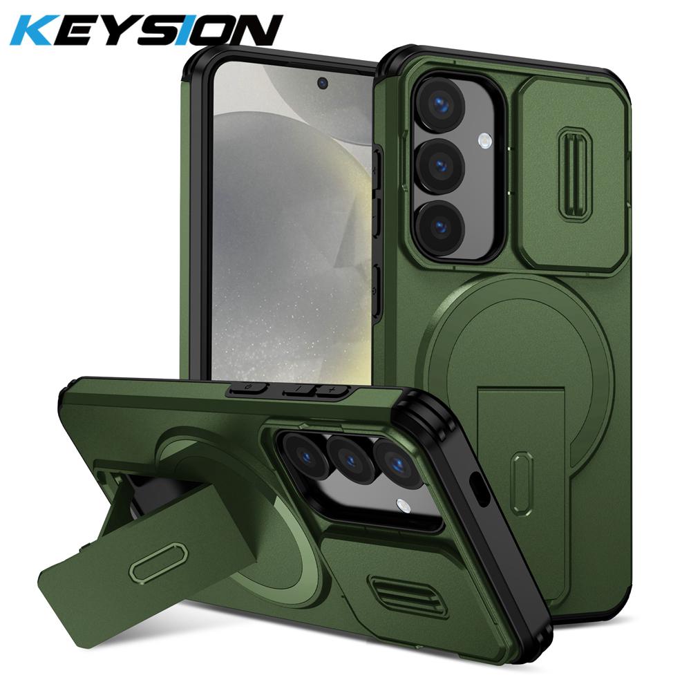 KEYSION Shockproof Magnetic Case for Samsung Galaxy S24 S25 Ultra S25+ S24 FE Slide Camera Protect Kickstand Wireless Charging Phone Cover