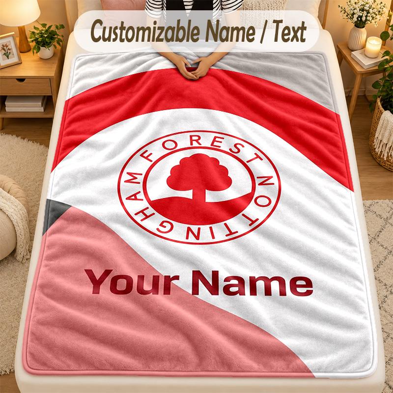 Flannel BlanketNottingham Forest FC Custom Name Text Personalized Soft Warm Throw Blanket Home Decor Gift