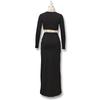 Women's Neckline Long-sleeved Crop Top Slim-fit Trouser Skirt Suit