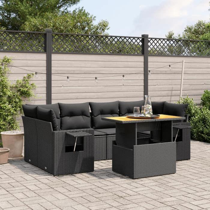 VidaXL Garden Lounge Set with Cushions 7 Pcs, Patio Sofas, Patio Furniture Set, Outdoor Furniture, Black 3271650