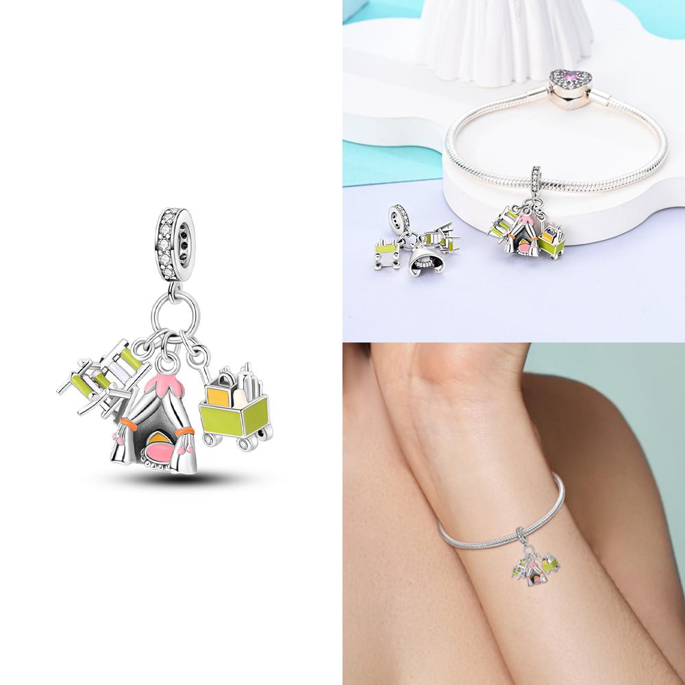 Green Color Four-Leaf Clover Avocado Copper Cactus Green Series Charms Beads Fit 3Mm Original Bracelet Diy Jewelry Gift